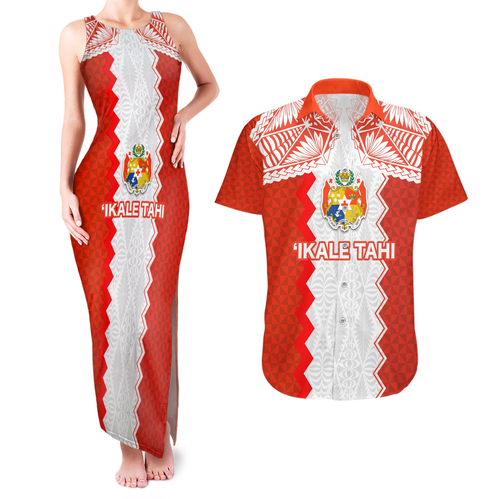 Custom Tonga Rugby Couples Matching Tank Maxi Dress and Hawaiian Shirt Ikale Tahi Ngatu Tribal Pattern LT03