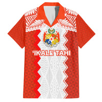Custom Tonga Rugby Family Matching Off Shoulder Maxi Dress and Hawaiian Shirt Ikale Tahi Ngatu Tribal Pattern LT03