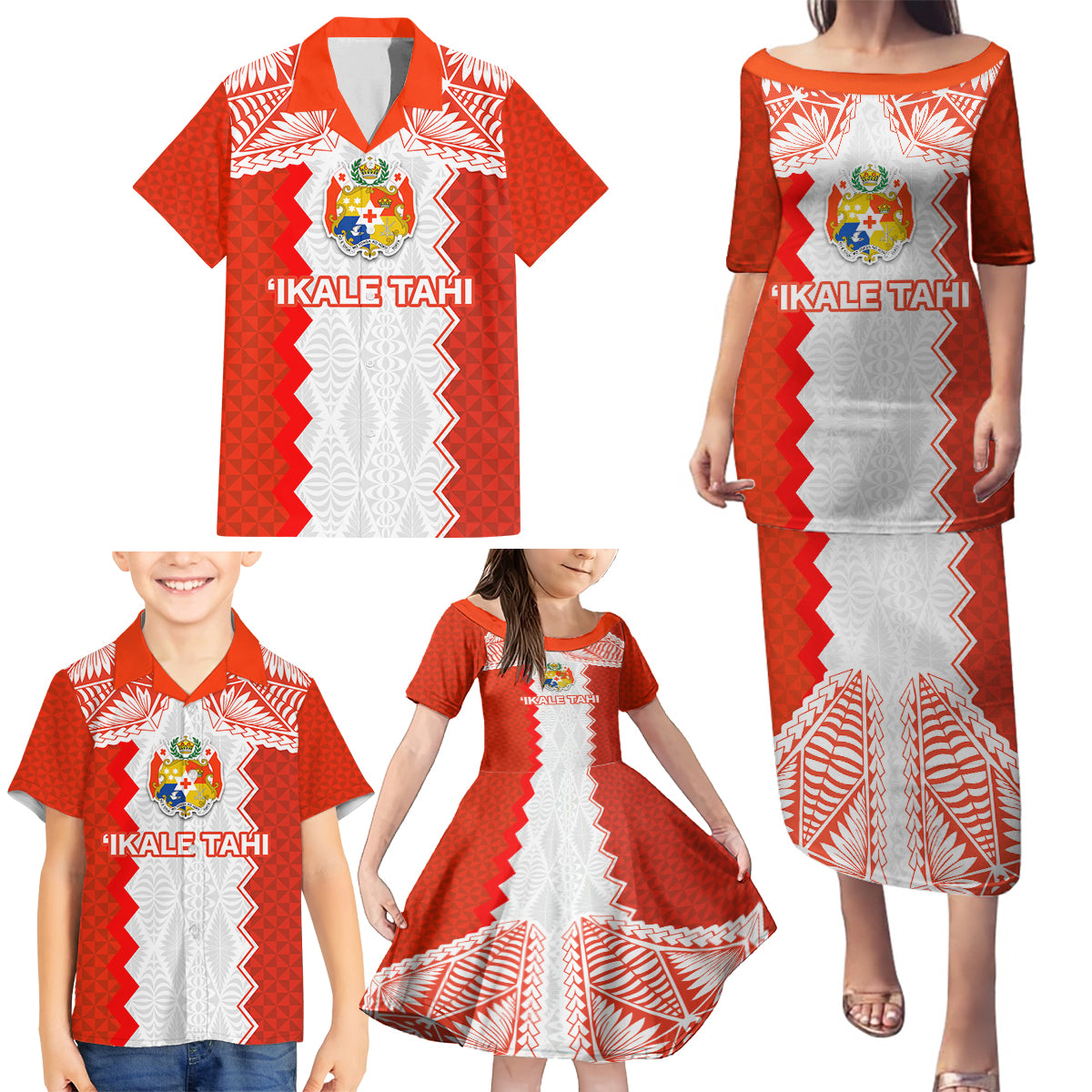 Custom Tonga Rugby Family Matching Puletasi and Hawaiian Shirt Ikale Tahi Ngatu Tribal Pattern LT03