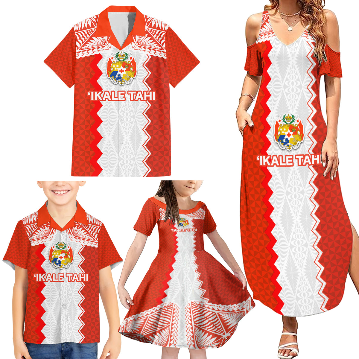 Custom Tonga Rugby Family Matching Summer Maxi Dress and Hawaiian Shirt Ikale Tahi Ngatu Tribal Pattern LT03