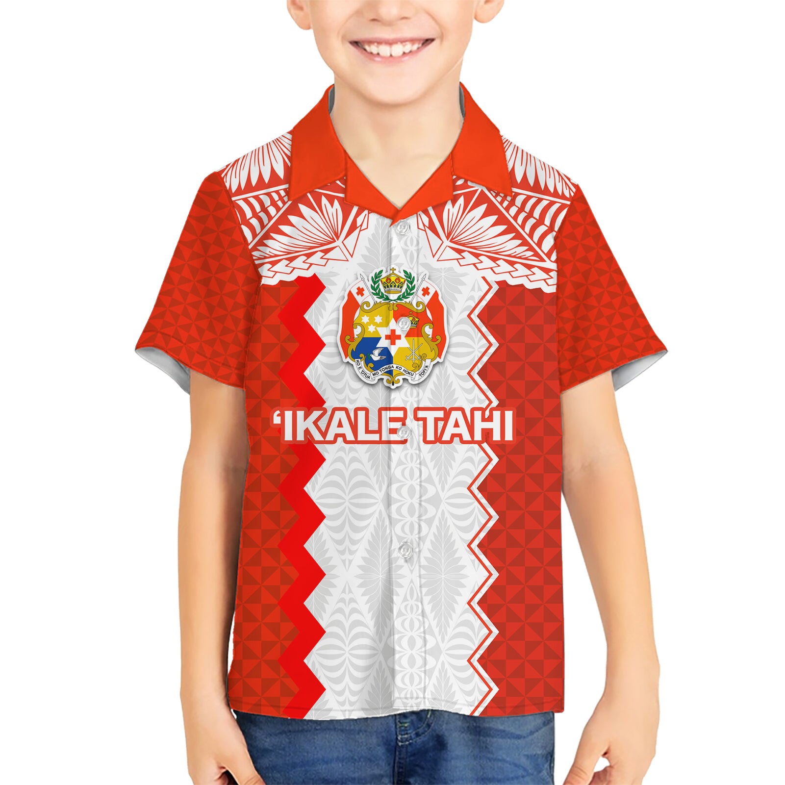 Custom Tonga Rugby Kid Hawaiian Shirt Ikale Tahi Ngatu Tribal Pattern LT03