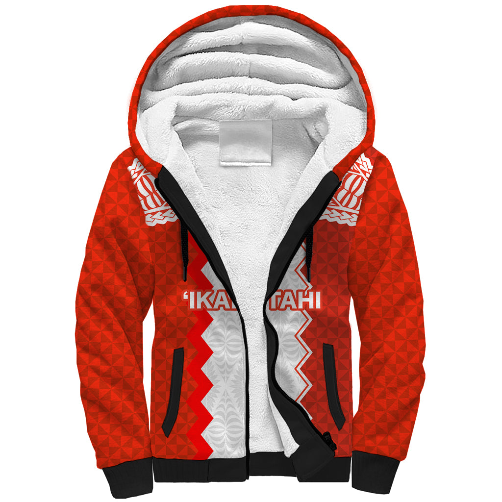 Custom Tonga Rugby Sherpa Hoodie Ikale Tahi Ngatu Tribal Pattern LT03