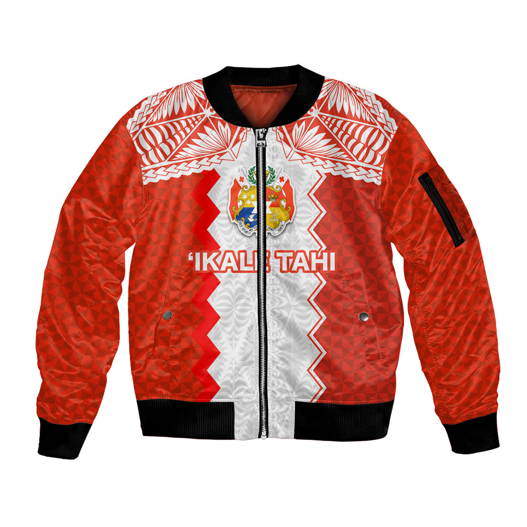 Custom Tonga Rugby Sleeve Zip Bomber Jacket Ikale Tahi Ngatu Tribal Pattern LT03