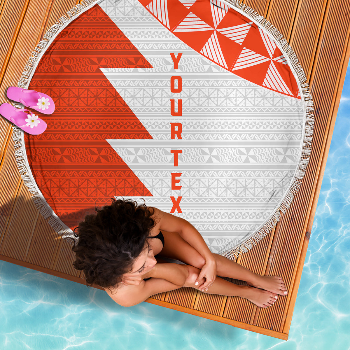 Custom Tonga Rugby Beach Blanket Ikale Tahi Ngatu Tribal Pattern Half Style