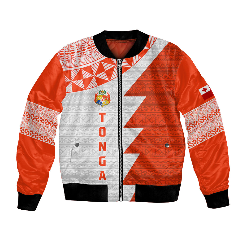 Custom Tonga Rugby Bomber Jacket Ikale Tahi Ngatu Tribal Pattern Half Style LT03