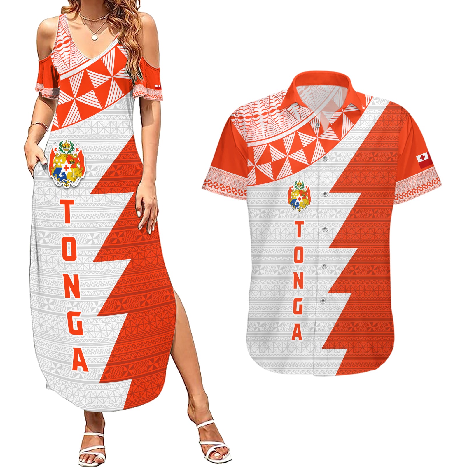 Custom Tonga Rugby Couples Matching Summer Maxi Dress and Hawaiian Shirt Ikale Tahi Ngatu Tribal Pattern Half Style LT03