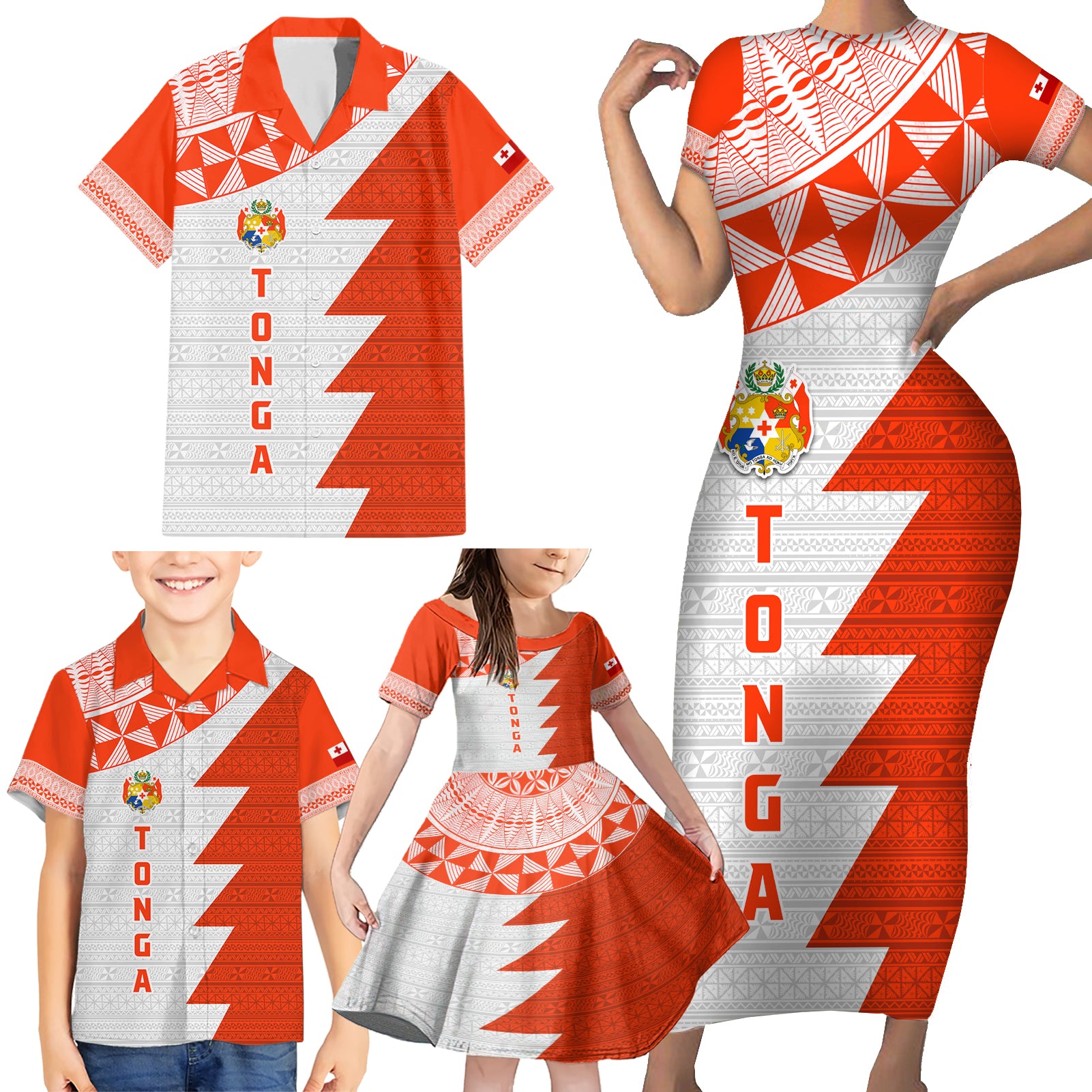 Custom Tonga Rugby Family Matching Short Sleeve Bodycon Dress and Hawaiian Shirt Ikale Tahi Ngatu Tribal Pattern Half Style LT03