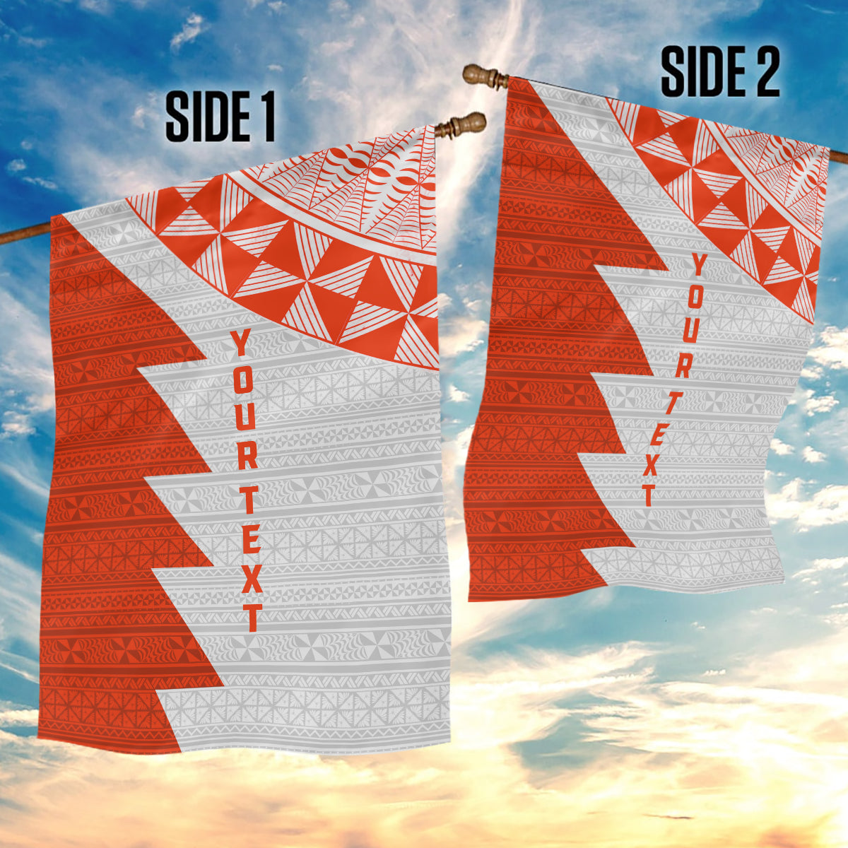 Custom Tonga Rugby Garden Flag Ikale Tahi Ngatu Tribal Pattern Half Style