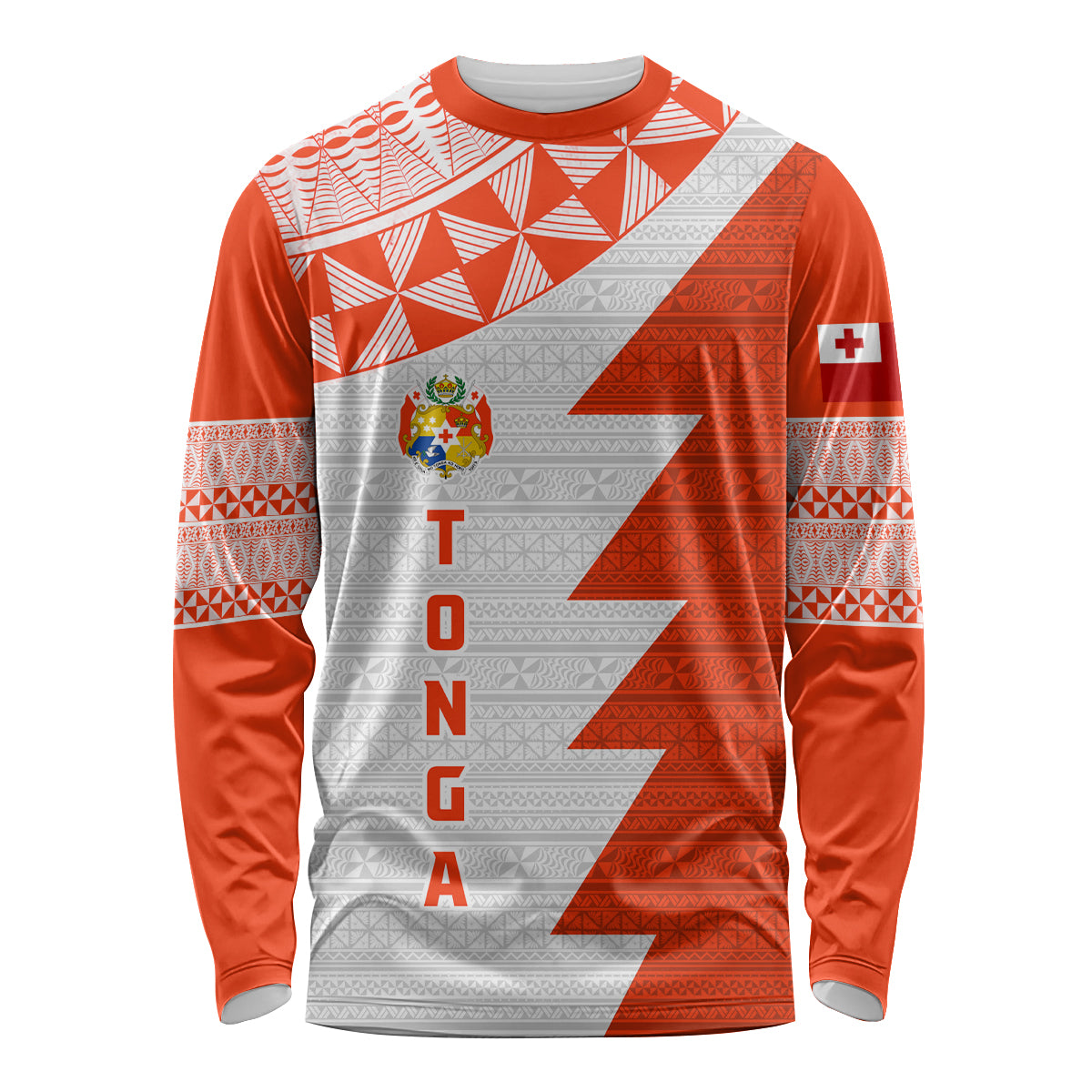 Custom Tonga Rugby Long Sleeve Shirt Ikale Tahi Ngatu Tribal Pattern Half Style LT03