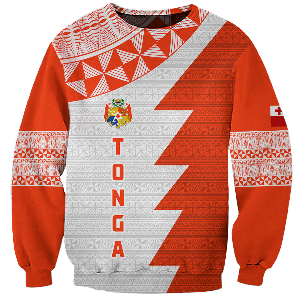 Custom Tonga Rugby Sweatshirt Ikale Tahi Ngatu Tribal Pattern Half Style LT03