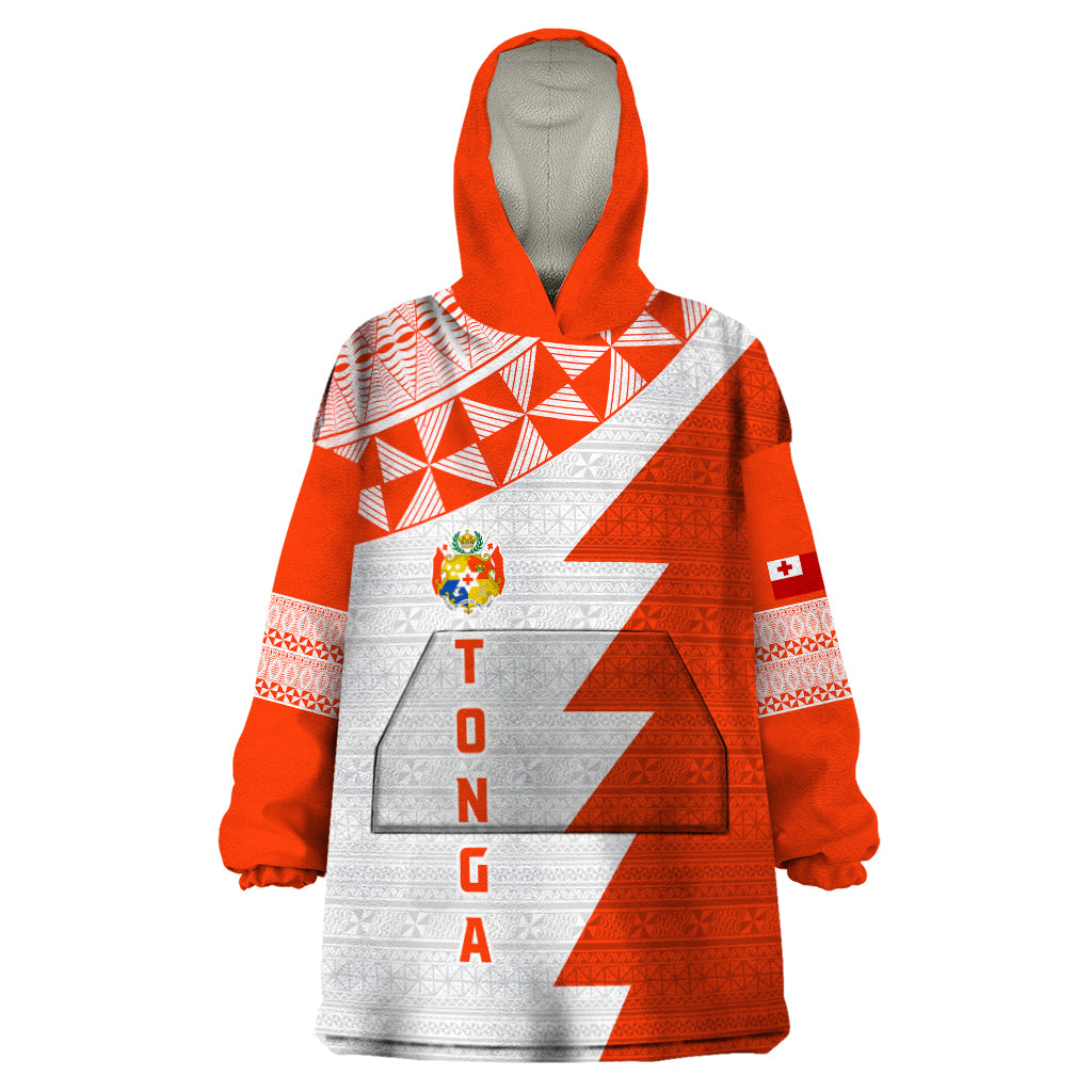 Custom Tonga Rugby Wearable Blanket Hoodie Ikale Tahi Ngatu Tribal Pattern Half Style LT03