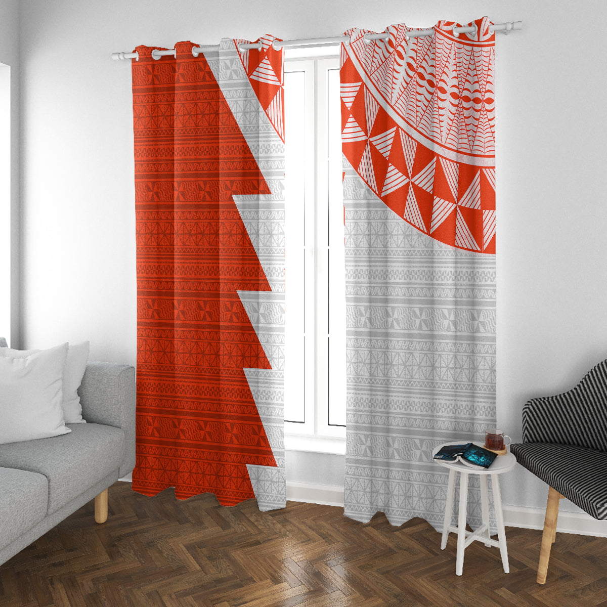 Custom Tonga Rugby Window Curtain Ikale Tahi Ngatu Tribal Pattern Half Style