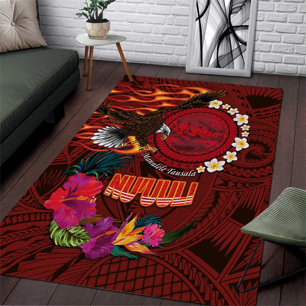 American Samoa Manulele Tausala Nu'uuli Area Rug Tatau Art Pattern with Tropical Plants