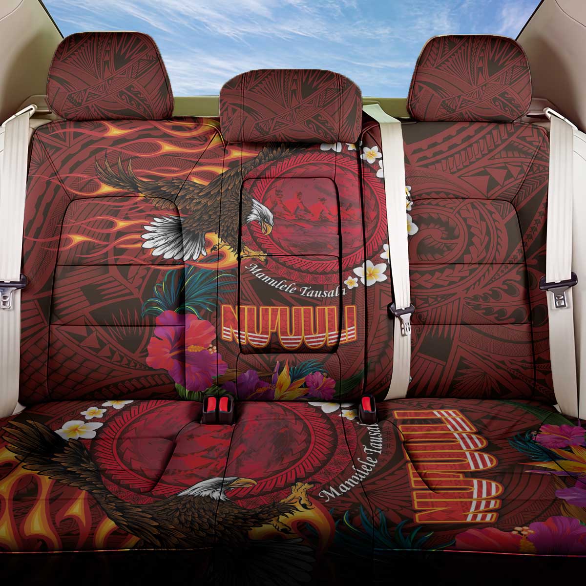 American Samoa Manulele Tausala Nu'uuli Back Car Seat Cover Tatau Art Pattern with Tropical Plants