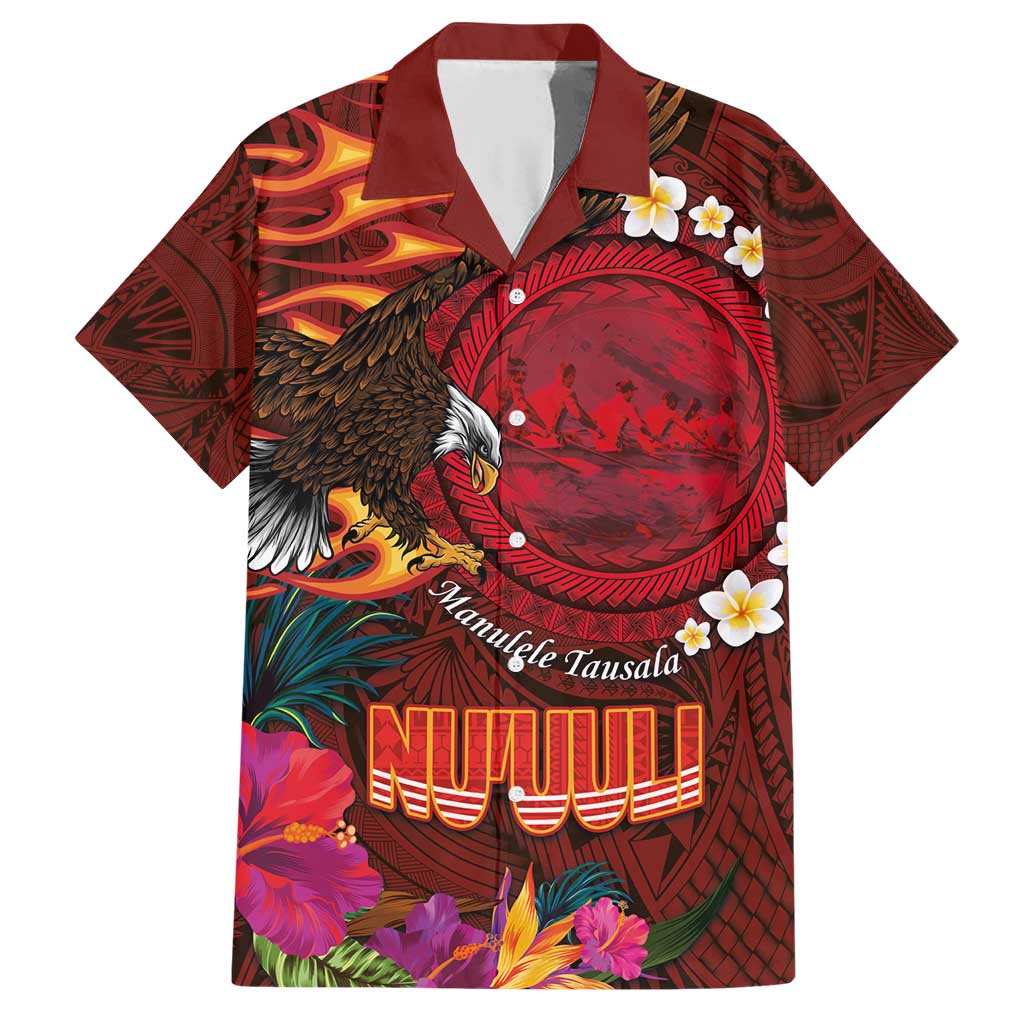 American Samoa Manulele Tausala Nu'uuli Family Matching Short Sleeve Bodycon Dress and Hawaiian Shirt Tatau Art Pattern with Tropical Plants