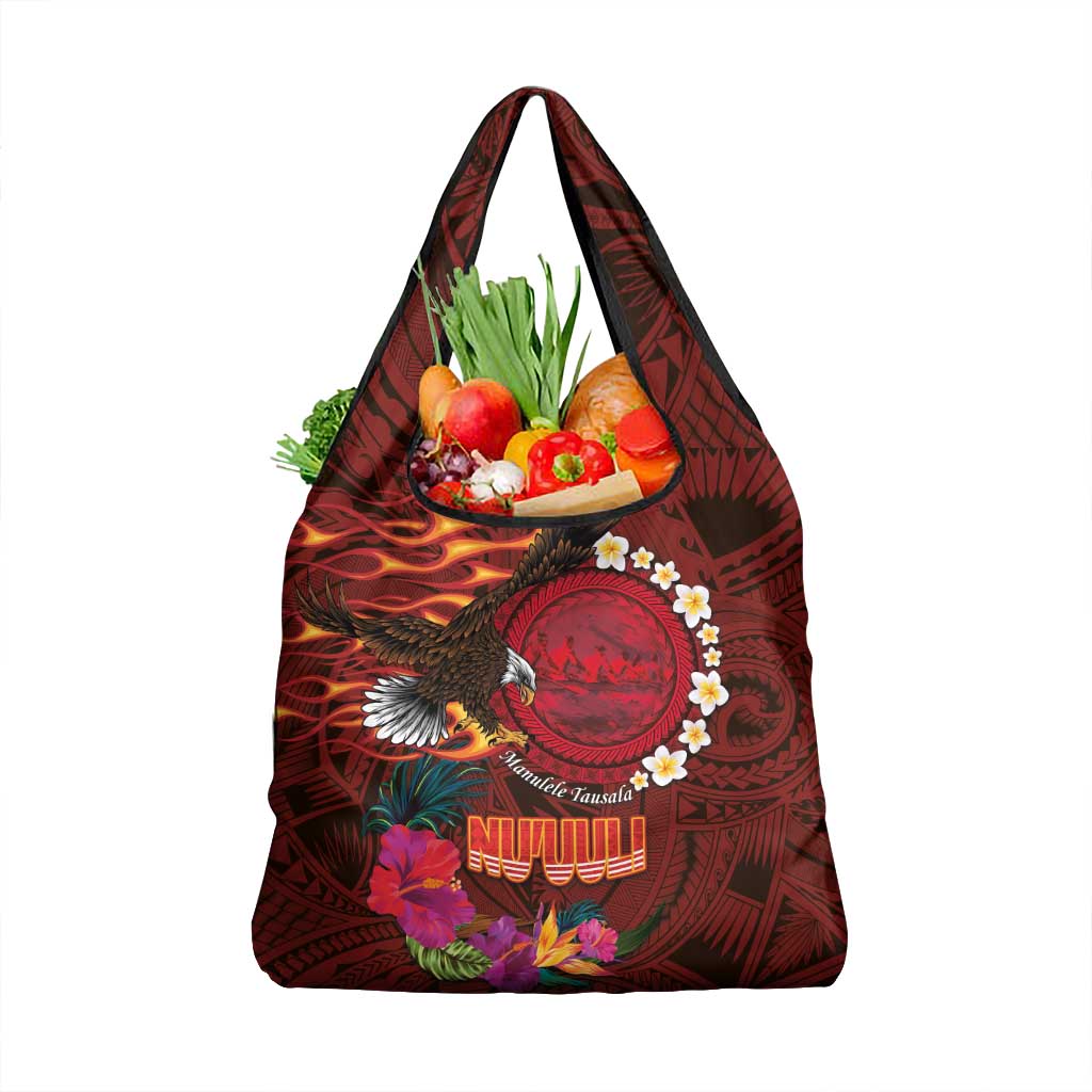 American Samoa Manulele Tausala Nu'uuli Grocery Bag Tatau Art Pattern with Tropical Plants