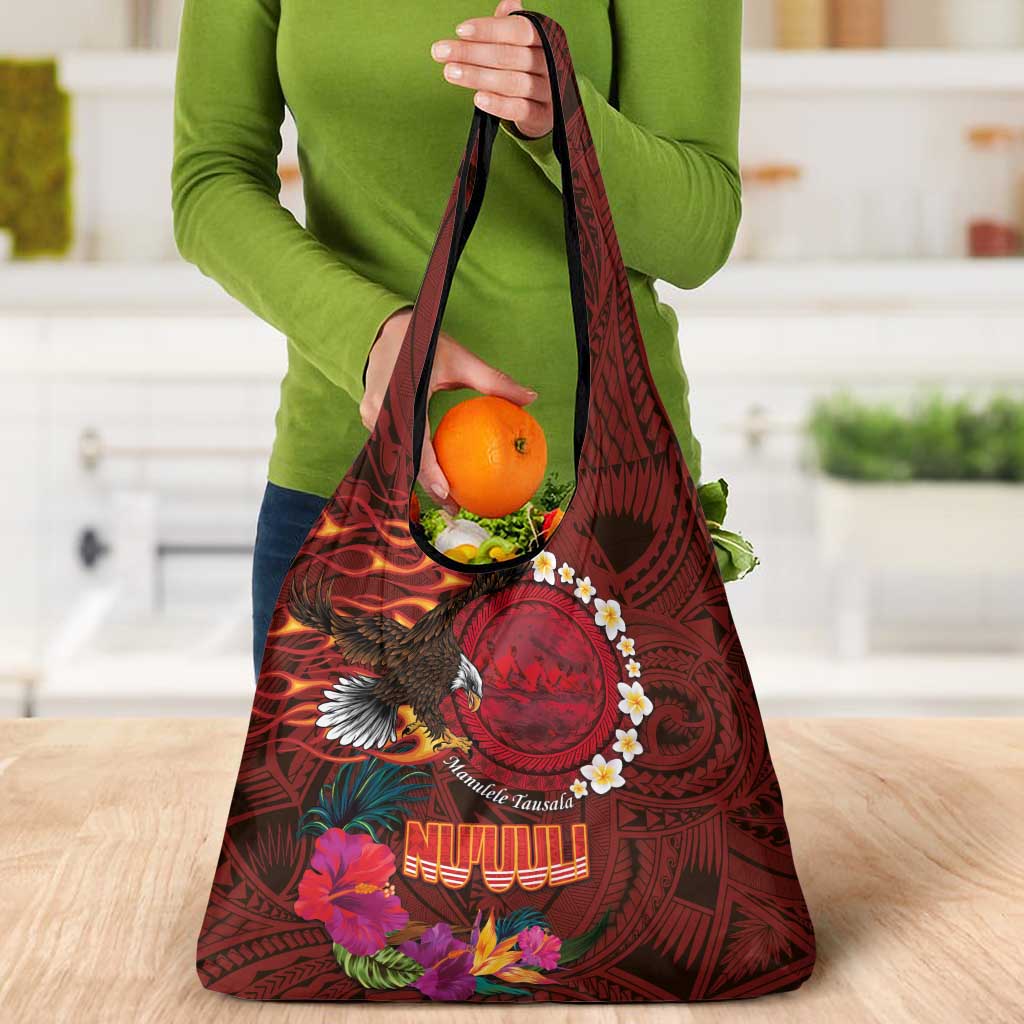 American Samoa Manulele Tausala Nu'uuli Grocery Bag Tatau Art Pattern with Tropical Plants