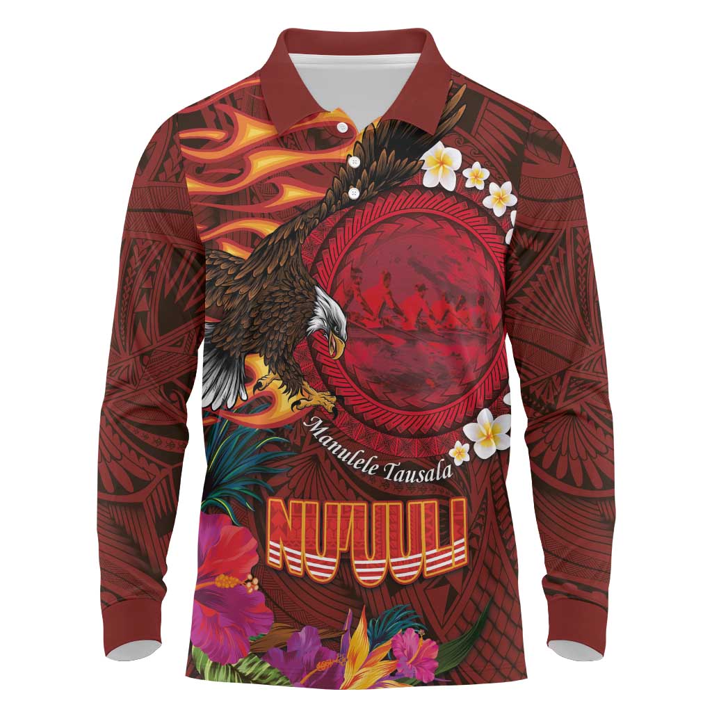 American Samoa Manulele Tausala Nu'uuli Long Sleeve Polo Shirt Tatau Art Pattern with Tropical Plants