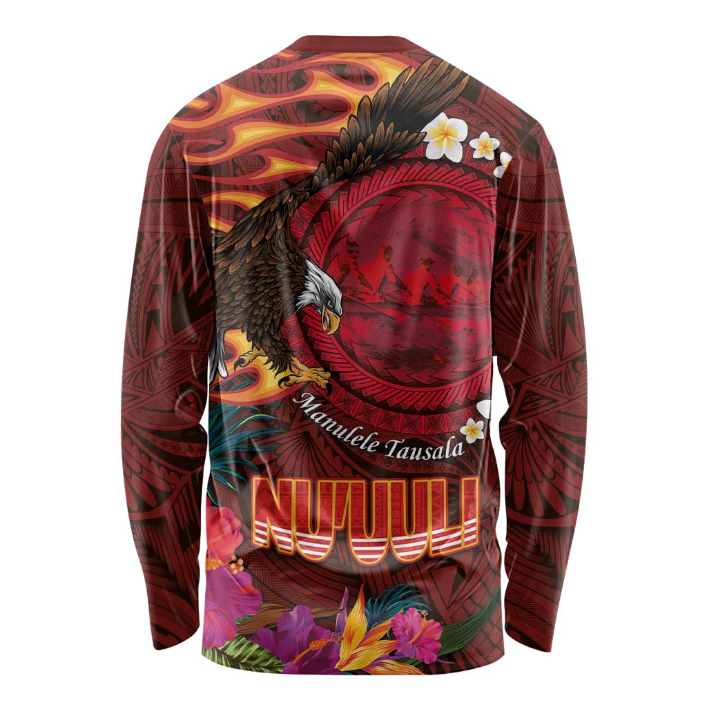 American Samoa Manulele Tausala Nu'uuli Long Sleeve Shirt Tatau Art Pattern with Tropical Plants