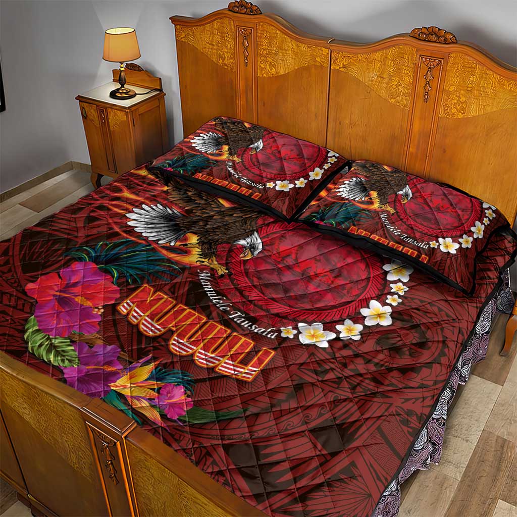 American Samoa Manulele Tausala Nu'uuli Quilt Bed Set Tatau Art Pattern with Tropical Plants