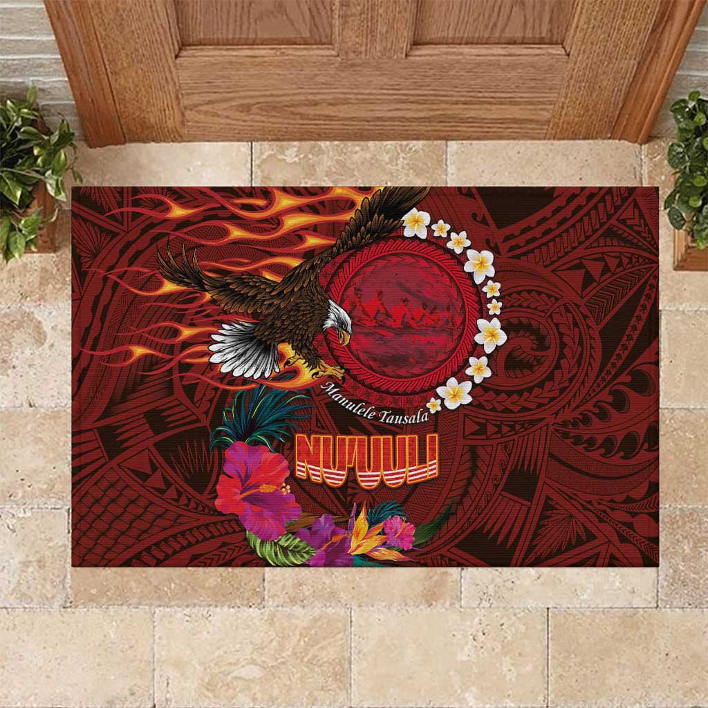 American Samoa Manulele Tausala Nu'uuli Rubber Doormat Tatau Art Pattern with Tropical Plants