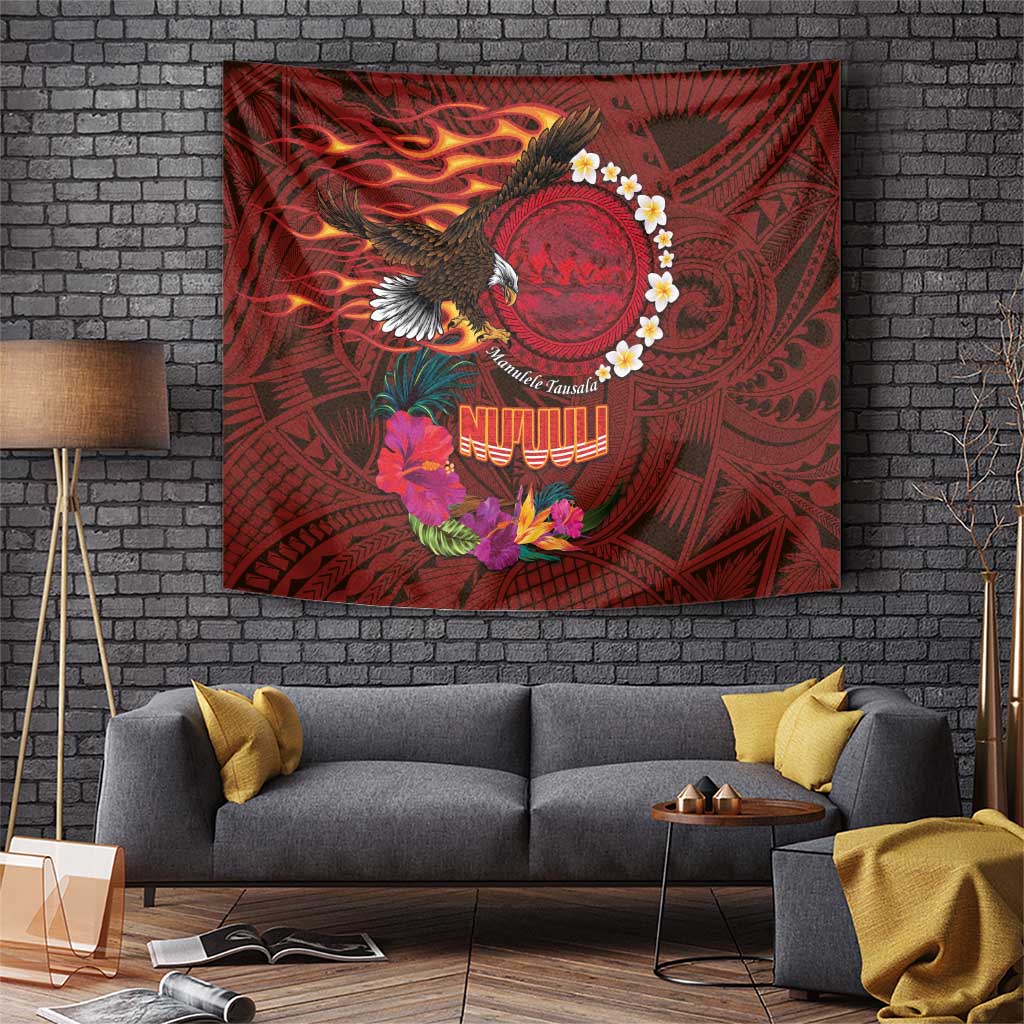 American Samoa Manulele Tausala Nu'uuli Tapestry Tatau Art Pattern with Tropical Plants