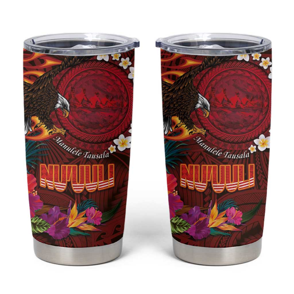 American Samoa Manulele Tausala Nu'uuli Tumbler Cup Tatau Art Pattern with Tropical Plants