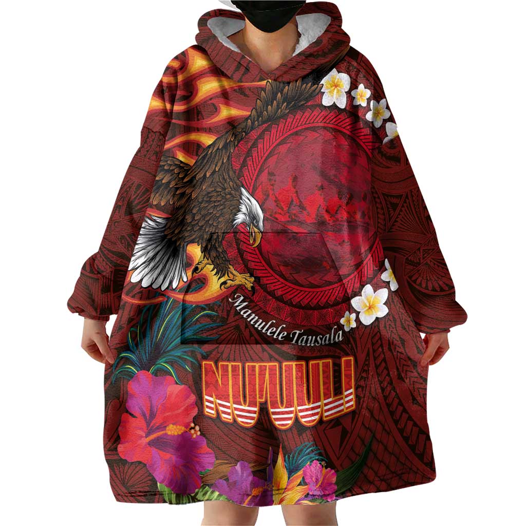 American Samoa Manulele Tausala Nu'uuli Wearable Blanket Hoodie Tatau Art Pattern with Tropical Plants