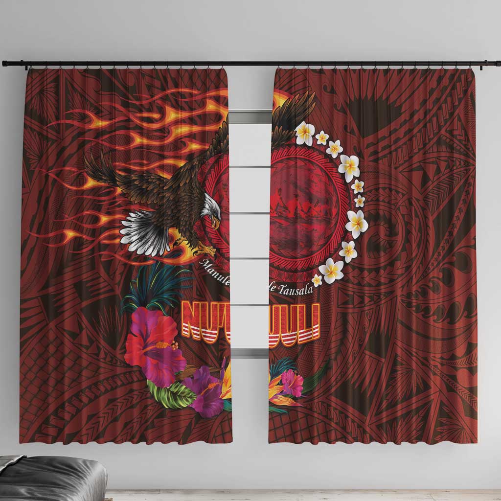 American Samoa Manulele Tausala Nu'uuli Window Curtain Tatau Art Pattern with Tropical Plants