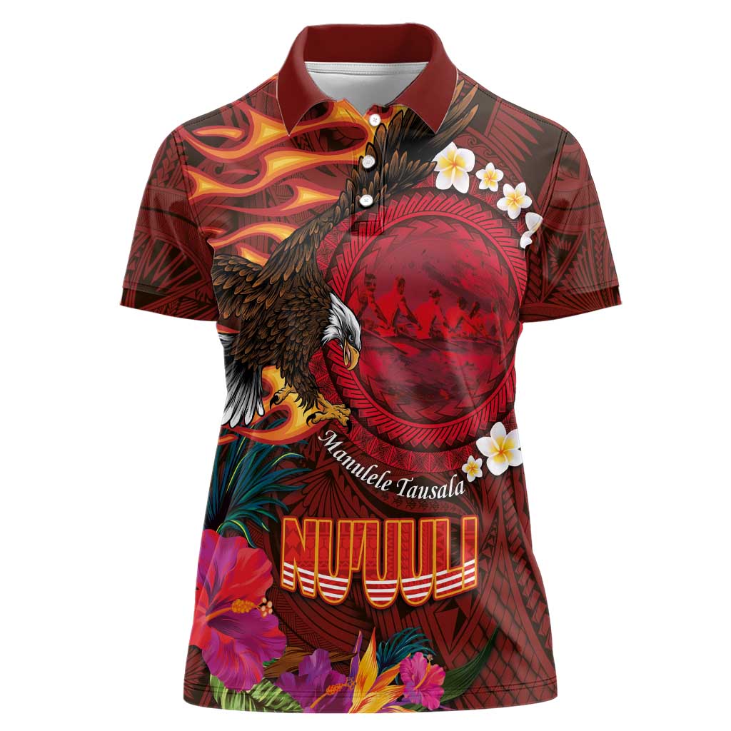 American Samoa Manulele Tausala Nu'uuli Women Polo Shirt Tatau Art Pattern with Tropical Plants