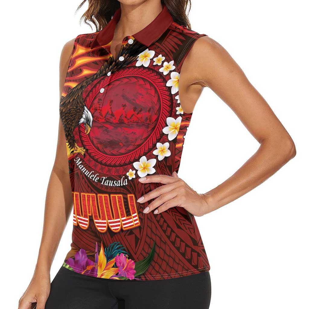 American Samoa Manulele Tausala Nu'uuli Women Sleeveless Polo Shirt Tatau Art Pattern with Tropical Plants