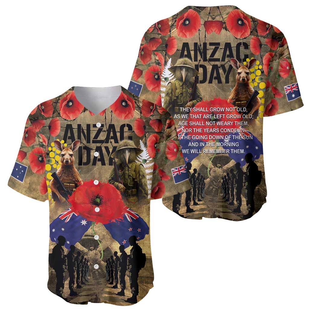 Australia and New Zealand ANZAC Day Baseball Jersey Kangaroo and Kiwi Bird Soldier-Honor and Remember Vintage Style