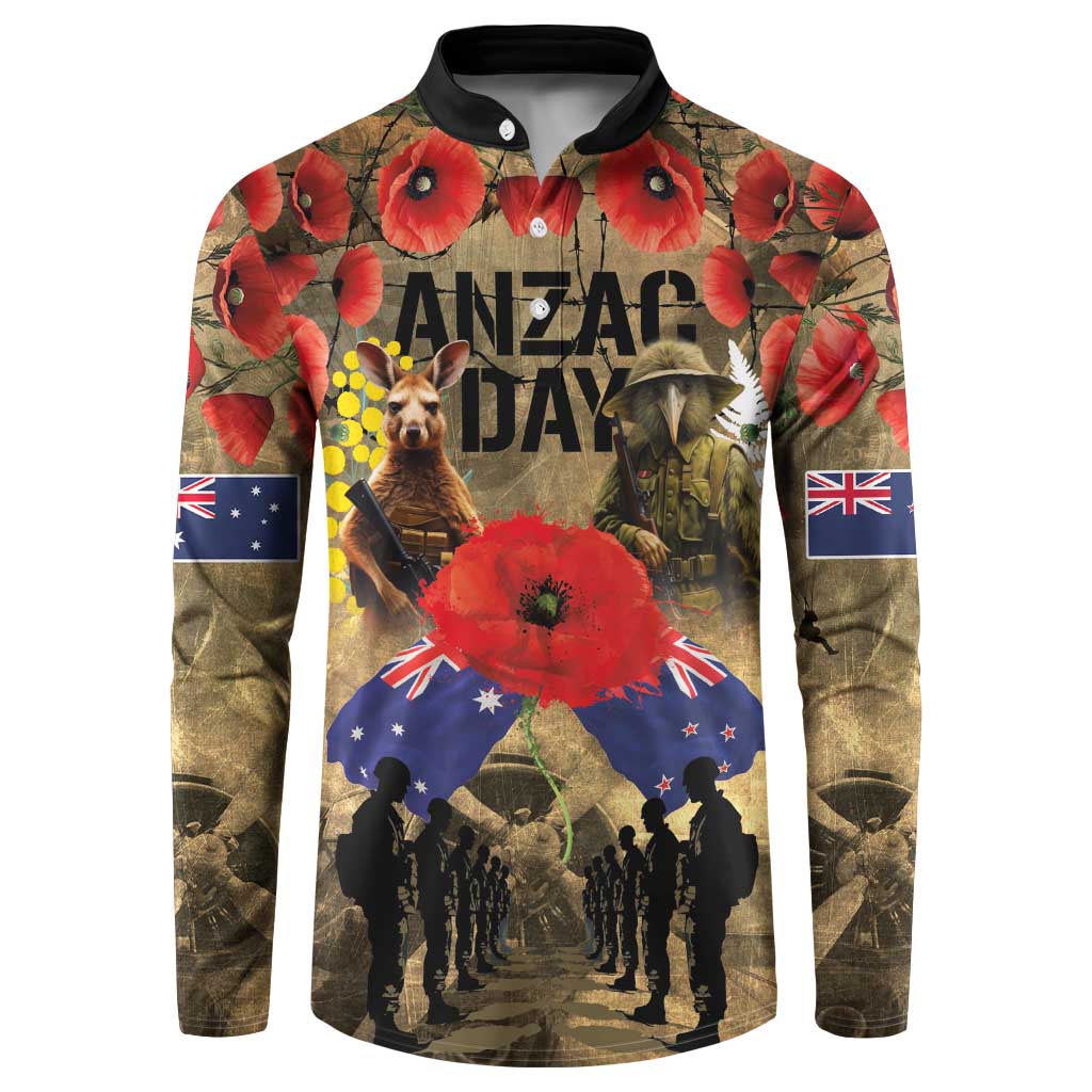 Australia and New Zealand ANZAC Day Button Sweatshirt Kangaroo and Kiwi Bird Soldier-Honor and Remember Vintage Style