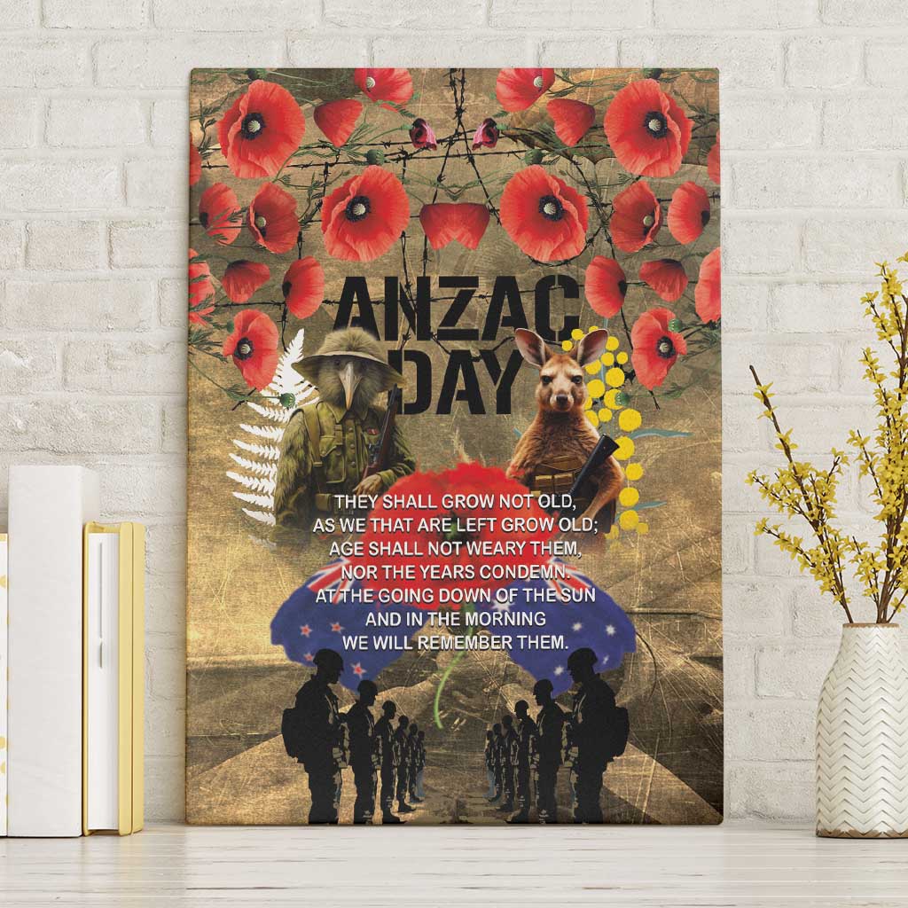 Australia and New Zealand ANZAC Day Canvas Wall Art Kangaroo and Kiwi Bird Soldier-Honor and Remember Vintage Style