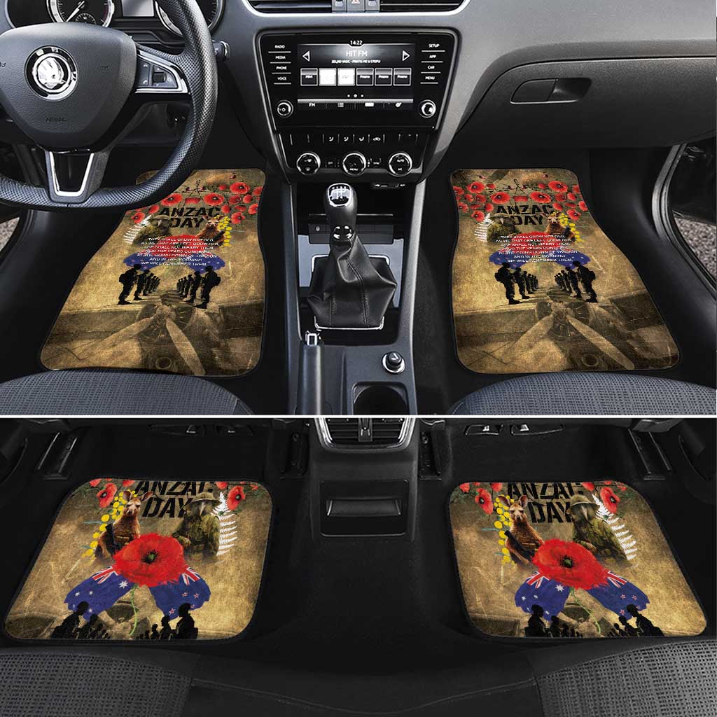 Australia and New Zealand ANZAC Day Car Mats Kangaroo and Kiwi Bird Soldier-Honor and Remember Vintage Style