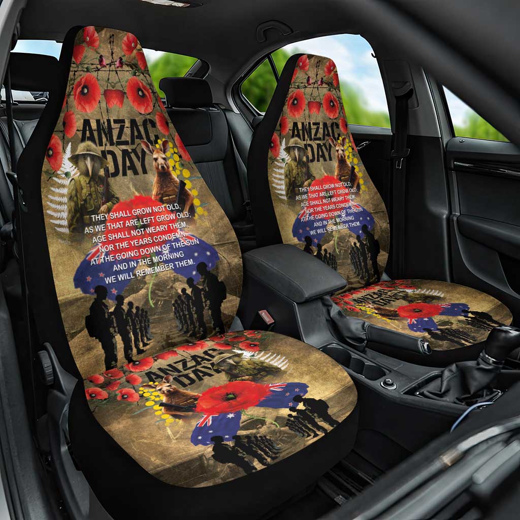 Australia and New Zealand ANZAC Day Car Seat Cover Kangaroo and Kiwi Bird Soldier-Honor and Remember Vintage Style