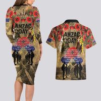 Australia and New Zealand ANZAC Day Couples Matching Long Sleeve Bodycon Dress and Hawaiian Shirt Kangaroo and Kiwi Bird Soldier-Honor and Remember Vintage Style