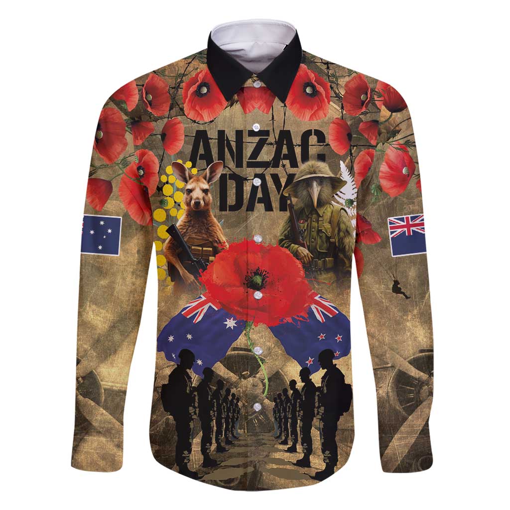 Australia and New Zealand ANZAC Day Family Matching Off Shoulder Maxi Dress and Hawaiian Shirt Kangaroo and Kiwi Bird Soldier-Honor and Remember Vintage Style
