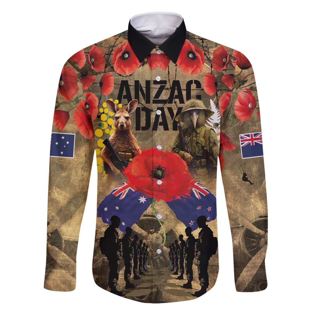 Australia and New Zealand ANZAC Day Family Matching Short Sleeve Bodycon Dress and Hawaiian Shirt Kangaroo and Kiwi Bird Soldier-Honor and Remember Vintage Style