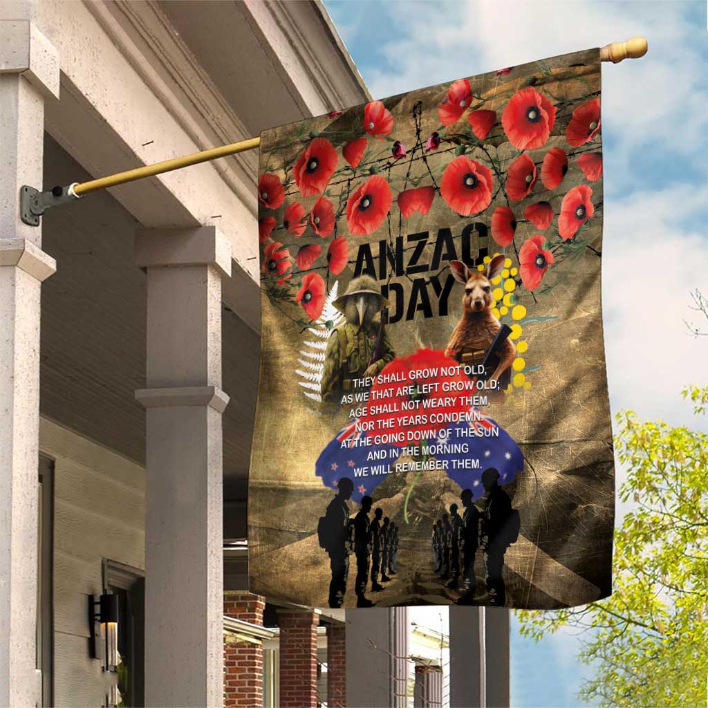 Australia and New Zealand ANZAC Day Garden Flag Kangaroo and Kiwi Bird Soldier-Honor and Remember Vintage Style