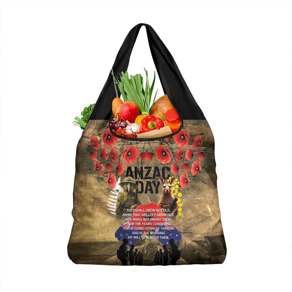 Australia and New Zealand ANZAC Day Grocery Bag Kangaroo and Kiwi Bird Soldier-Honor and Remember Vintage Style