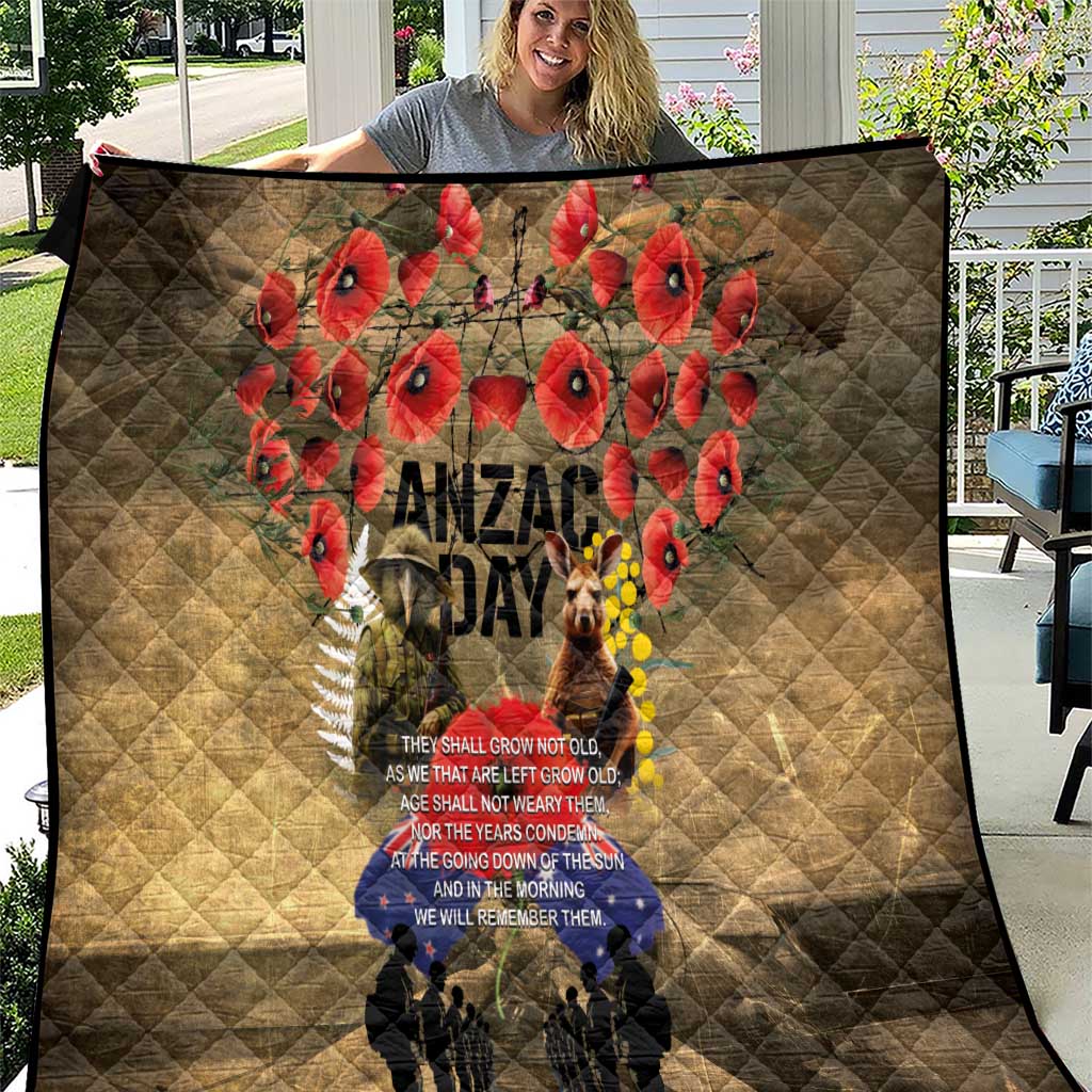 Australia and New Zealand ANZAC Day Quilt Kangaroo and Kiwi Bird Soldier-Honor and Remember Vintage Style