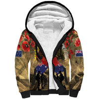 Australia and New Zealand ANZAC Day Sherpa Hoodie Kangaroo and Kiwi Bird Soldier-Honor and Remember Vintage Style