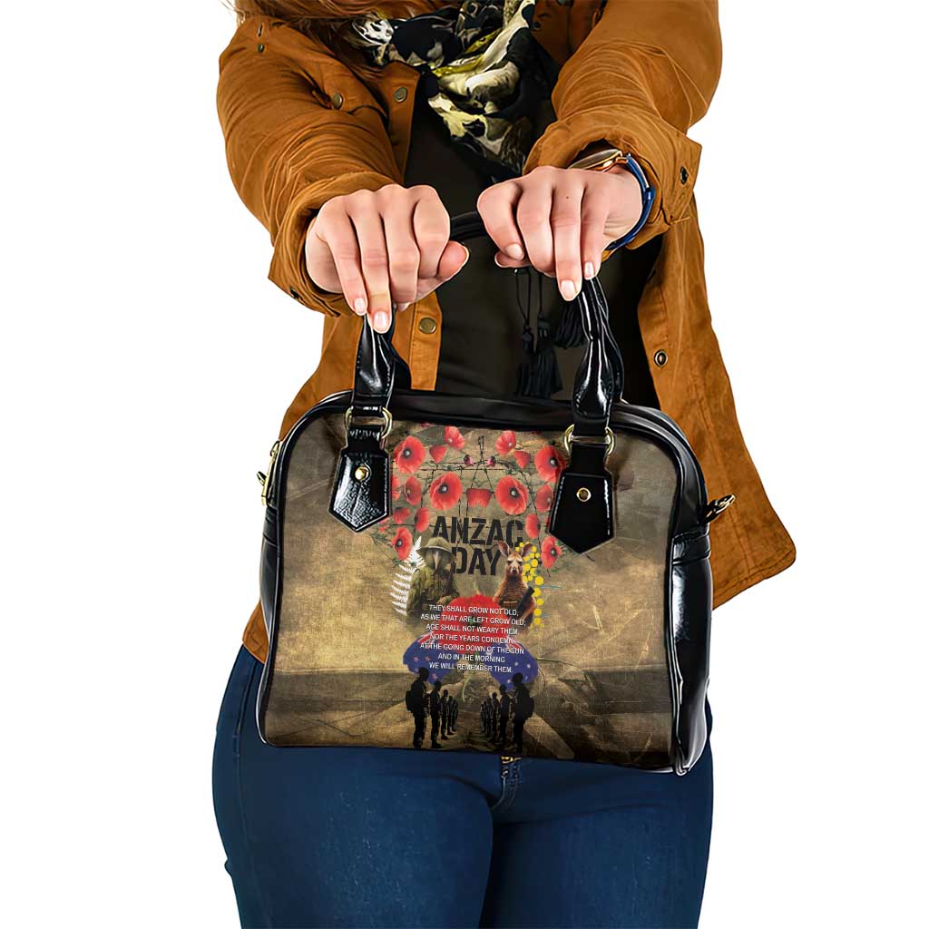 Australia and New Zealand ANZAC Day Shoulder Handbag Kangaroo and Kiwi Bird Soldier-Honor and Remember Vintage Style