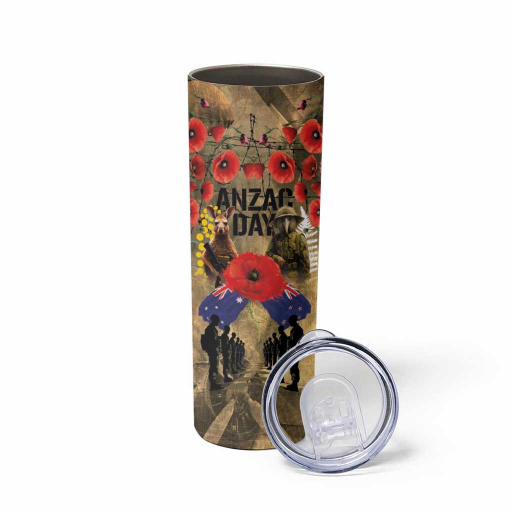 Australia and New Zealand ANZAC Day Skinny Tumbler Kangaroo and Kiwi Bird Soldier-Honor and Remember Vintage Style