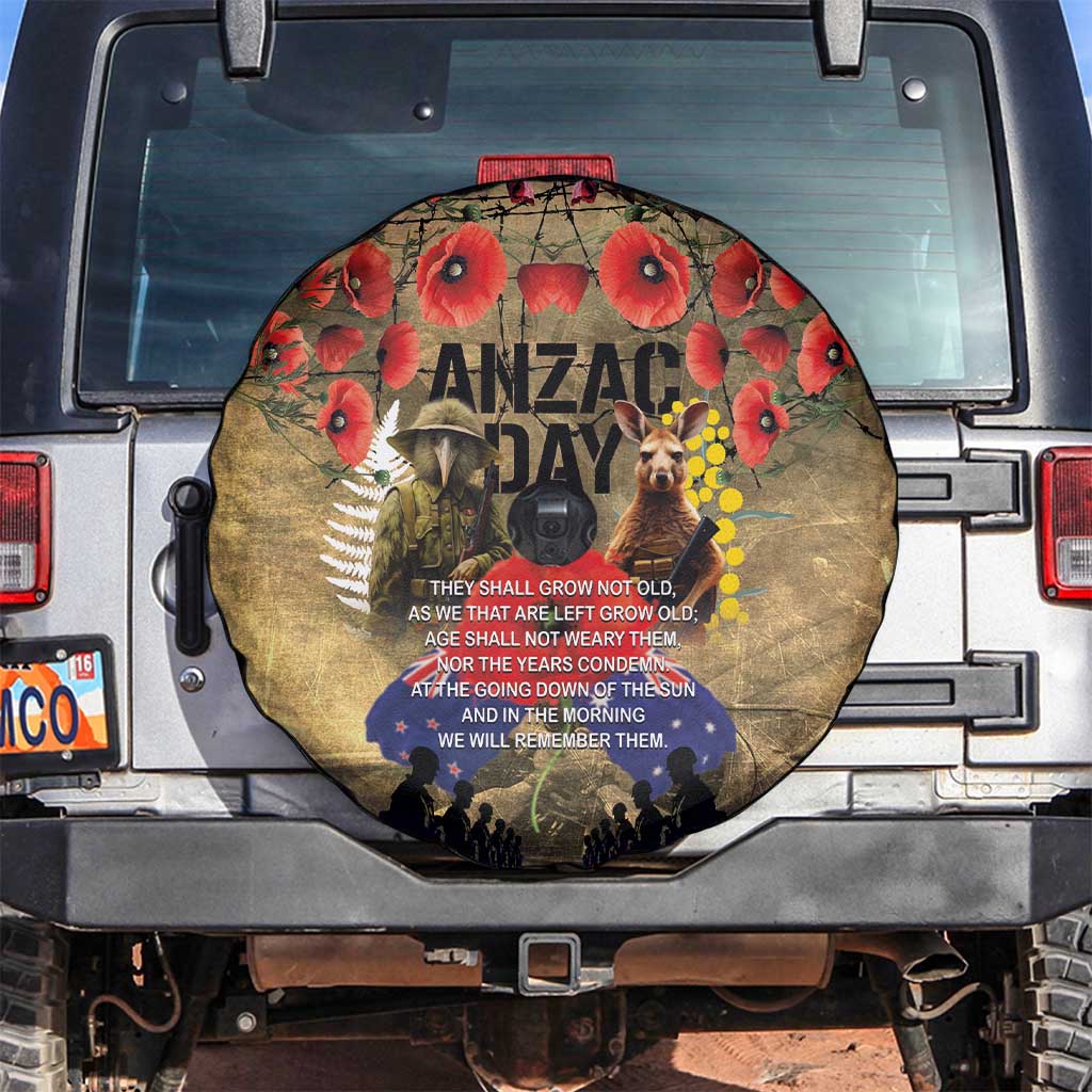 Australia and New Zealand ANZAC Day Spare Tire Cover Kangaroo and Kiwi Bird Soldier-Honor and Remember Vintage Style