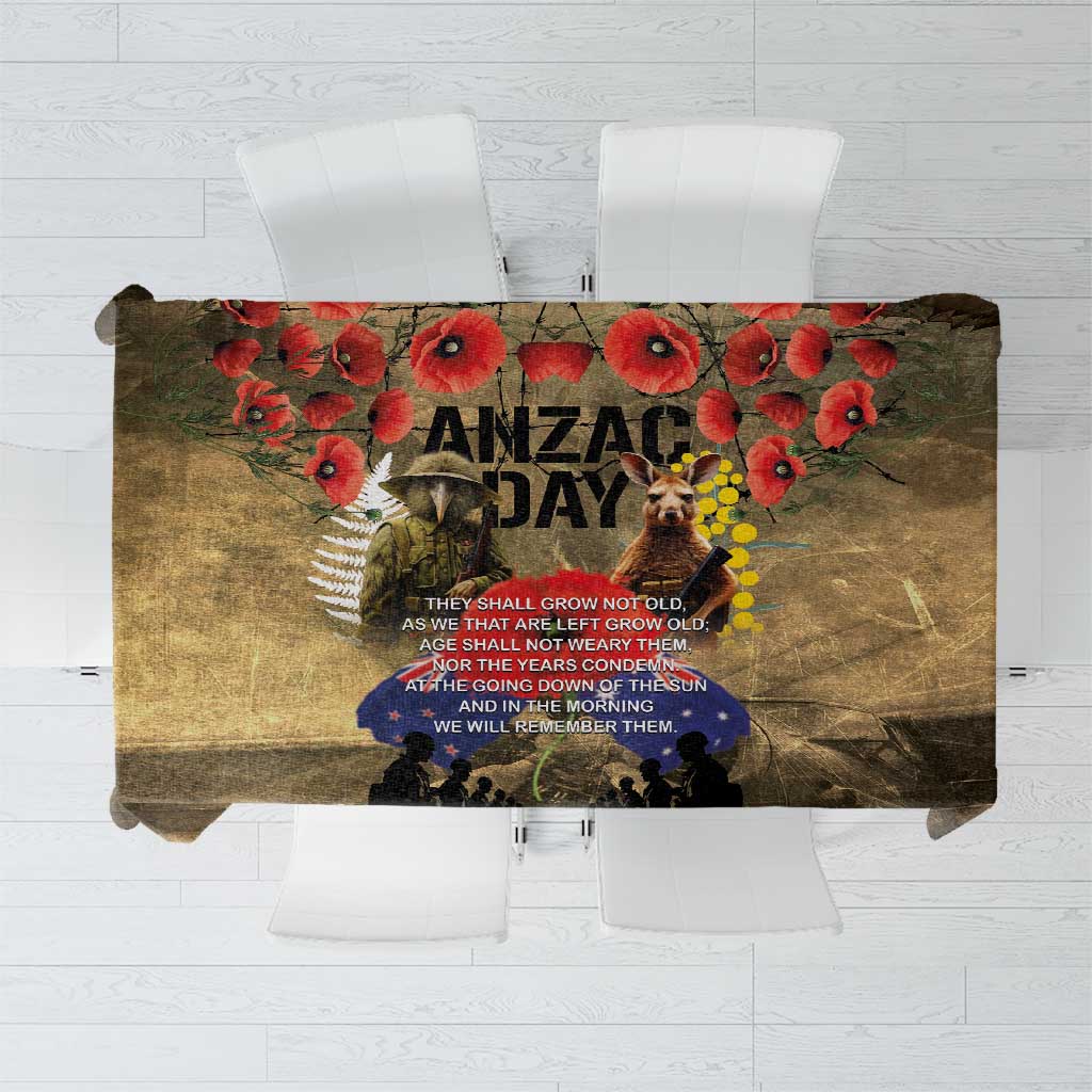 Australia and New Zealand ANZAC Day Tablecloth Kangaroo and Kiwi Bird Soldier-Honor and Remember Vintage Style