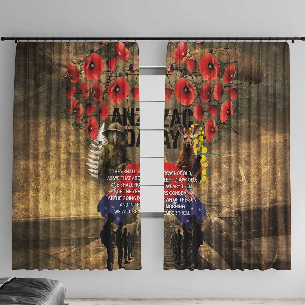 Australia and New Zealand ANZAC Day Window Curtain Kangaroo and Kiwi Bird Soldier-Honor and Remember Vintage Style