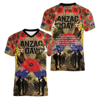 Australia and New Zealand ANZAC Day Women V-Neck T-Shirt Kangaroo and Kiwi Bird Soldier-Honor and Remember Vintage Style