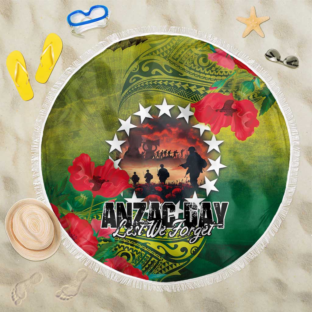 Cook Islands ANDAC Day Beach Blanket Honor and Remember Soliders-Forever in My Thoughts Grunge Style LT03 One Size 150cm Green-Yellow - Polynesian Pride
